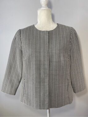 Talbots Jacket Blazer Top Women's Size 16 Black White Geometric 3/4 Sleeve NWOT